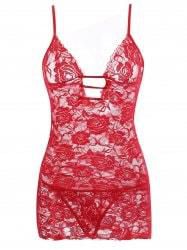 See Through Lace Plus Size Babydoll - Red - 2xl