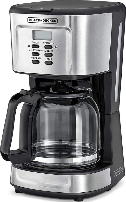 Black+Decker Programmable Coffee Machine 12 Cup Coffee Maker For Drip Coffee And Espresso With Glass Carafe 150 ml 900 W DCM85-B5 - Black/Silver | DCM85-B5