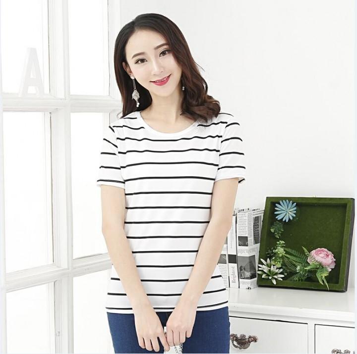 T Shirt Female T-shirt 2018 Summer Korean Style Women T Shirt O Neck Stirped Cotton T-shirts For