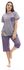 Andora Striped Short Sleeves Pajama Set - Heather Purple & Black