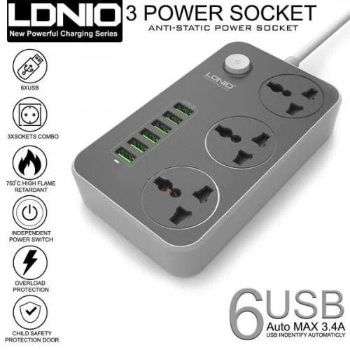 Ldnio Universal Extension With 3 Power Socket + 6 Usb Output - Sc3604