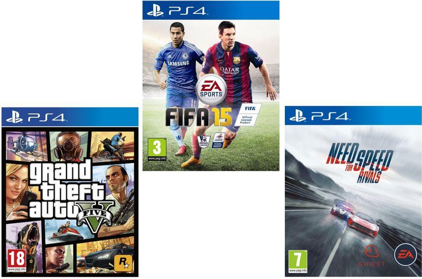 Bundle of 3 Games: Grand Theft Auto 5, Fifa 15 and Need for Speed Rivals for PlayStation 4