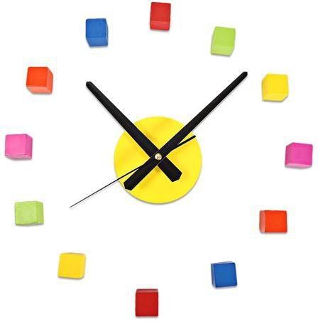 Sangtai6168s Creative 3D Colorful Cube Mute DIY Wall Clock Home Decorative Wood Sticker Watch - Colormix
