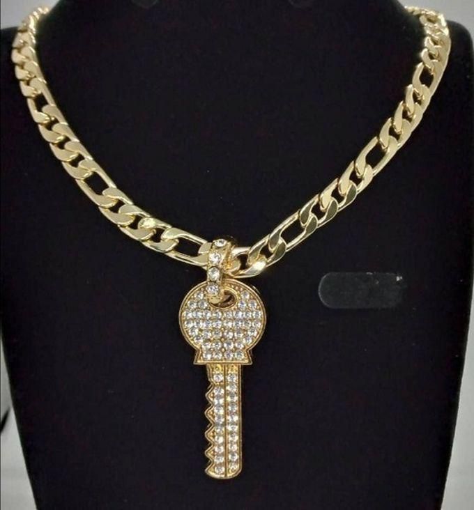 Cuban Link Chain With Iced Key Pendant