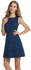 Women's Sleeveless Solid Fit And Flare A-Line Cocktail Party Dress-Dark Blue
