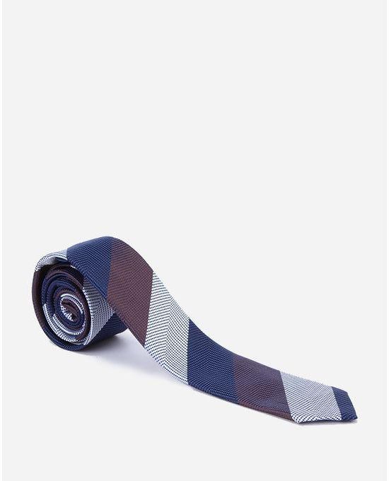 ZAD by Arac Wide Striped Tie - Brown, Navy Blue & White