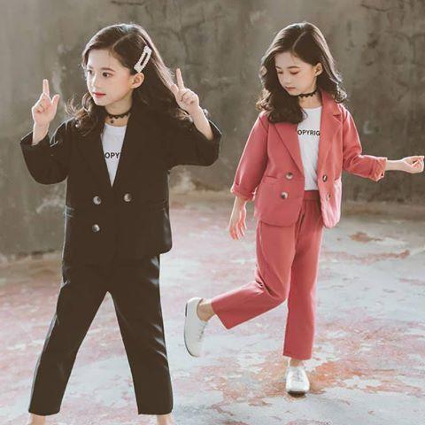 Koolkidzstore Girls Solid Color Coat+ Pants 4-12Y - 6 Sizes (Black - Pink)