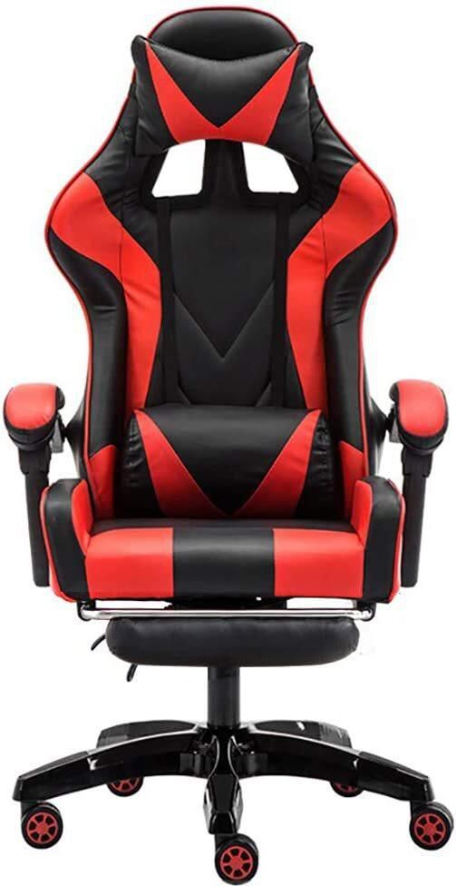 Doft Adjustable Pu Leather Gaming Chair - Pc Computer Chair For Gaming, Office Or Students, Ergonomic Back Lumbar Support With Footrest (C-Black And Red)