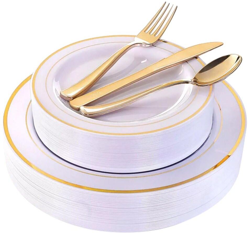 Aiwanto 125Pcs Disposable Plate Set Dinner Set Plate Spoon Set for Birthday Anniversary Party Plate Dinner Set Lunch Plate Set Christmas Party Accessories