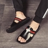 JFYZLT Leather Summer Slippers Men Outdoor Breathable Fashion Beach Shoes Flip Flops Indoor Slides Man Flat Sandals, black