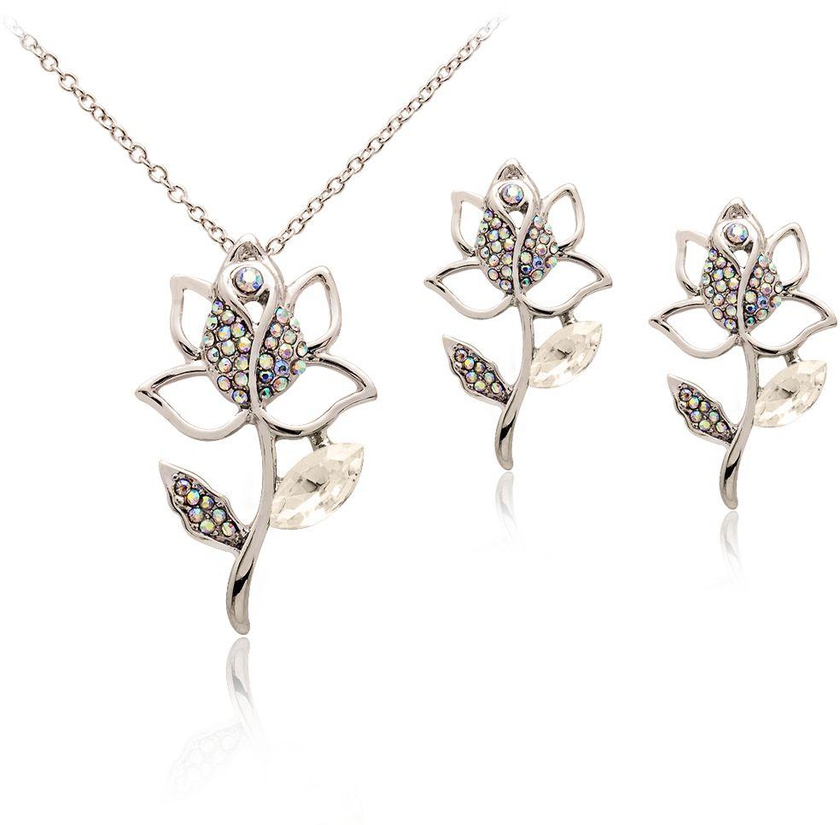 Mysmar White Gold Plated White Crystal Flower Jewelry Set [MM458]