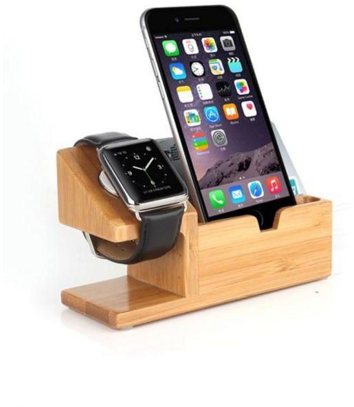 Generic Apple Watch And IPhone IPad Samsung - Wood Charging Cradle Stand Holder With Card Hole