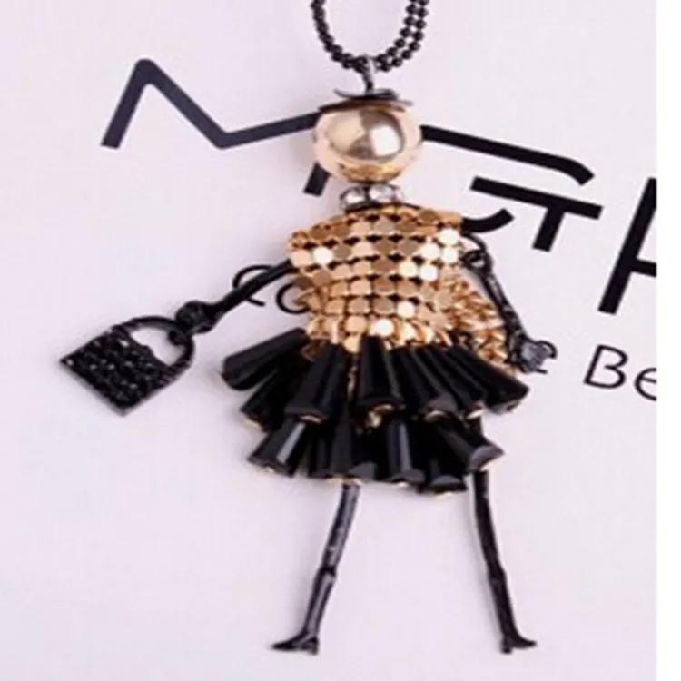 Fashion Long Red Black Girl Doll Beads Pendant Necklace For Women Girl Exaggerate Crystal Tomentum golden one size