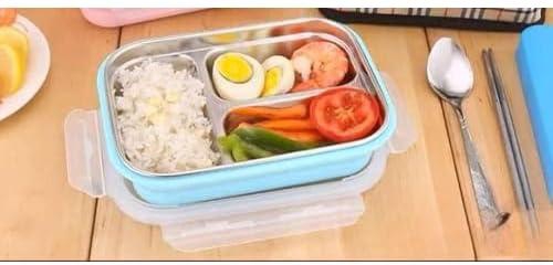 Portable 3 Grids Stainless Steel Lunch Box With Spoon Included, Leak-proof Food Container, Food Box, Baby, Child, Student, Outdoor Camping, Picnic, Food Container. (Pink)