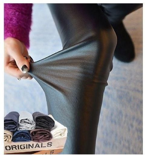 Fashion Women Faux Leather Panel Sexy Stretch Skinny Slim Leggings Black Pants Trousers