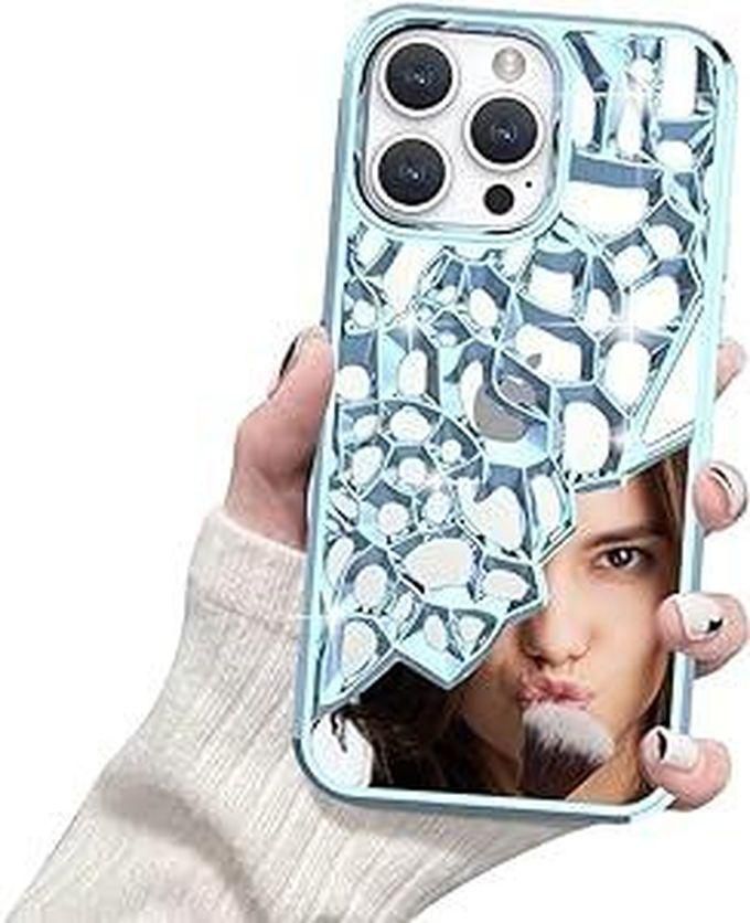 Compatible with iPhone 14 Pro Max Case 6.7 inch Glitter Mirror Case Anti-Scratch Shockproof Slim Flexible Bumper Cover for Women Girls (Light Blue)