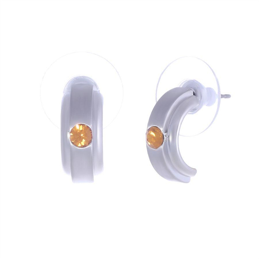 Scarlet Bijoux  Rhodium Plated Half Loop Yellow Crystal Drop Earrings, E1144-2