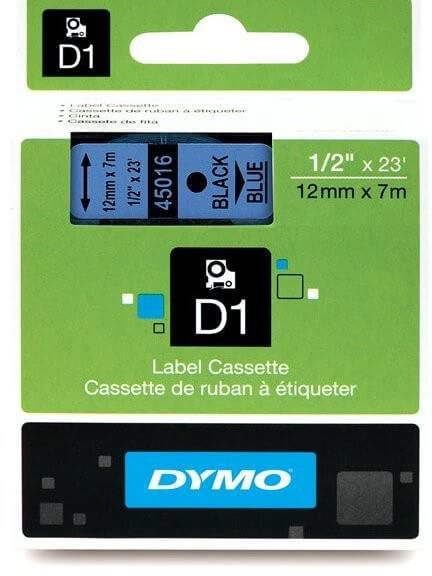Dymo 45016, D1 Tape,12mm x 7m, Black on Blue