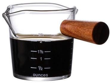 Espresso Measuring Glass Cup with Double Mouth with Wooden handle