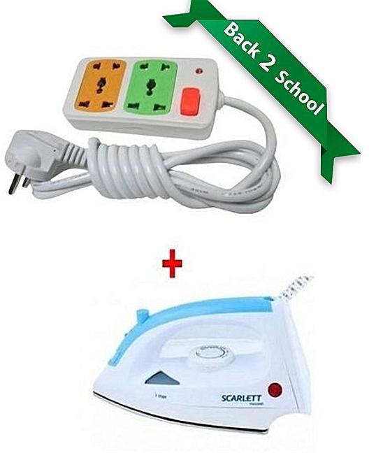 Scarlett Iron Box with FREE 4-way Socket Extension Cable - 1200W - White & Blue