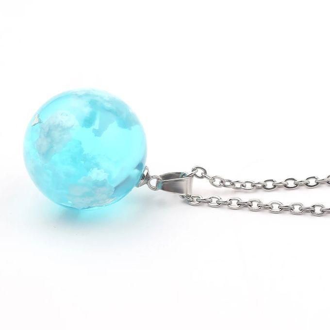 Sterling Silver 925 Blue Sky Cloud Resin Necklace - 925 Pure Silver