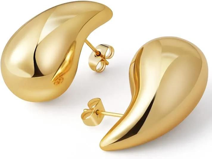 Chunky Gold Hoop Earrings for Women, Dupes Earrings Lightweight Waterdrop Hollow Open Hoops, Hypoallergenic Gold Plated Earrings Fashion Jewelry for Women Girls | Lightweight Tear 