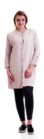 Solid Color Tie Detailed Sleeve Cardigan - Size: M (Beige)