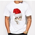Generic Christmas Cat Men's T-Shirts Funny T-shirt Print T-Shirts FASHION O-Neck Men's Clothing Basic T-Shirts Casual Clothing Cotton T-shirt-white