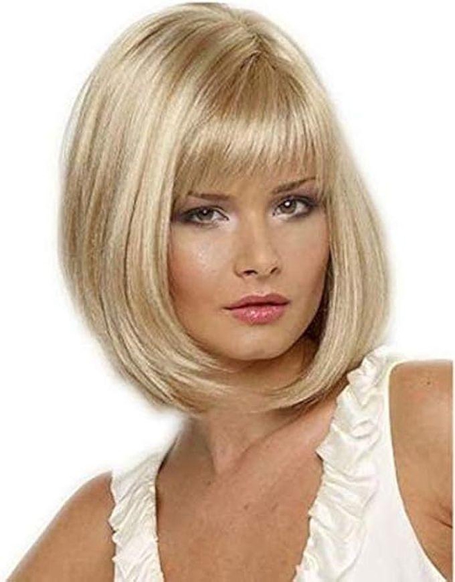 شعر مستعار قصير مصنوع من شعر اصطناعي للنساء بنمط مستقيم - لون ذهبي