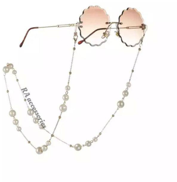 RA accessories Women Eyeglasses Silver Metal Chain With Pearls Also Use As Necklace