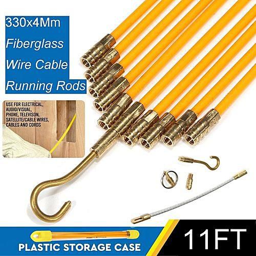 3/16 " x 11' Fiberglass Wire Cable Running Rods Fish Pulling Wire Holder Kit 