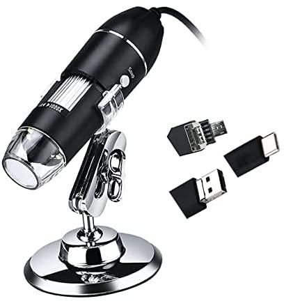 Digital Microscope Weytoll 3 In 1 USB & MICRO USB &Type-C Digital Microscope 1600X Magnification Camera 8 LEDs with Stand Compatible with An-droid Win-dows/XP Win 7 8 10 Vista Linux M-AC