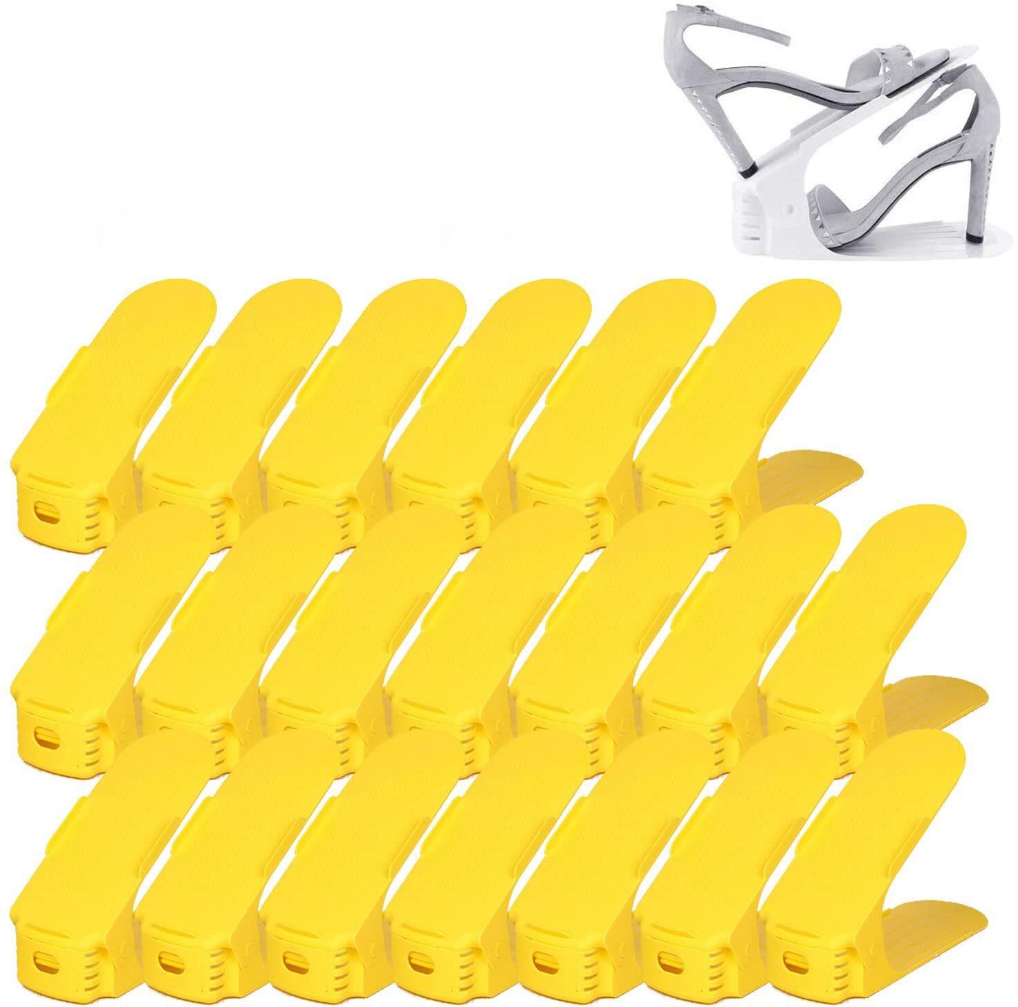 Uaejj Adjustable Shoe Slots Organizer Double Layer Shoe Rack Stackable Shoe Slot, Space Saver Shoe Slots Organizer Display Rack Holder For Home, Set Of 20Pcs (Yellow)