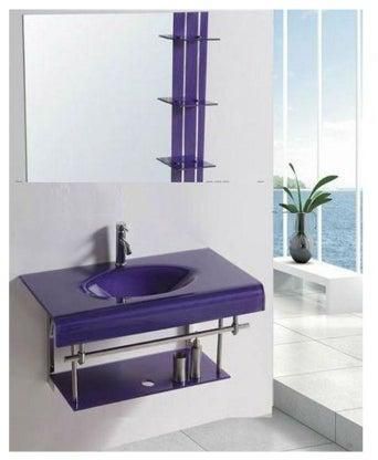 Glass Wash Basin With Shelves Purple 80cm