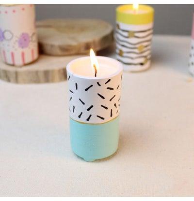 Handmade Pottery Pot& Scented Candle Light Blue&White 8x5cm