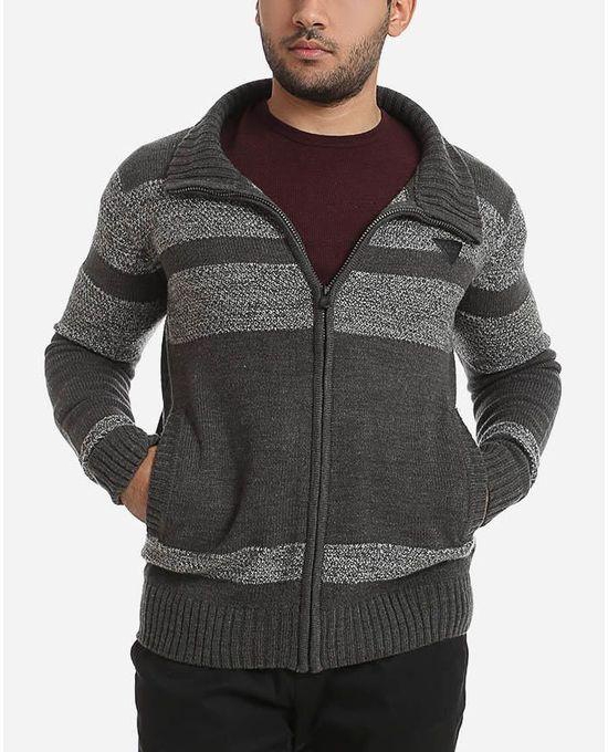 Xtep Knitted Zipped Sweatshirt - Dark Grey & Grey