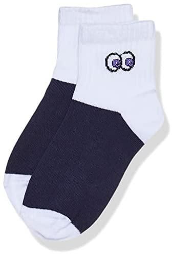 Hendam socks, soft half socket cotton socks for kids, navy blue with white heel and toes + eye drawing, 22_28