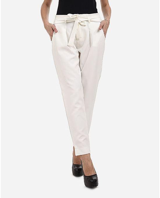 Femina Bow Waist Straight Pants - Off White