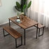 soges 3 PCS Dining Table Set for 4 with 2 Benches, Soho Dining Table and Chairs Set, Industrial Kitchen Table and Chairs Kitchen Breakfast Table Set, Dining Set with Metal Frame, Brown