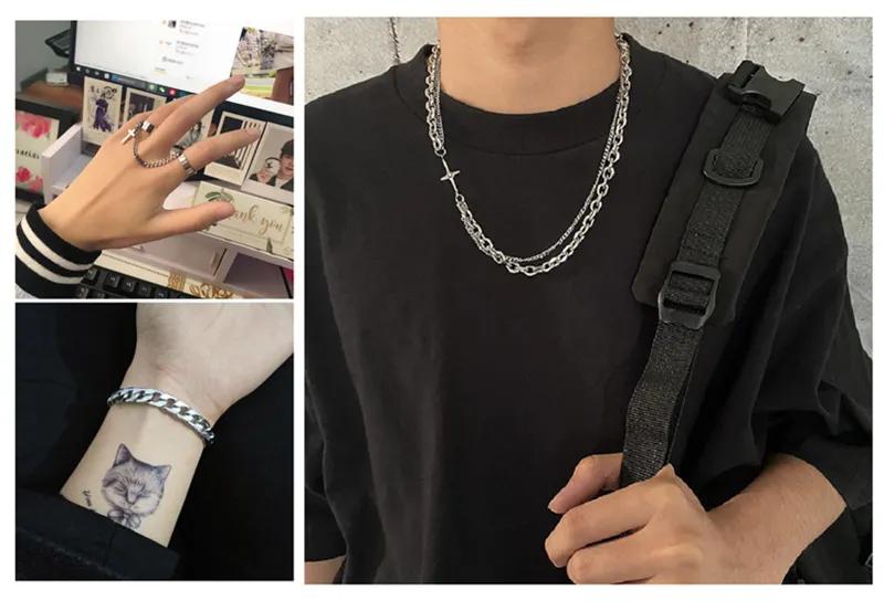 Men's titanium steel necklace suit ins hip hop fashion accessories star necklace titanium steel sweater chain cross pendant