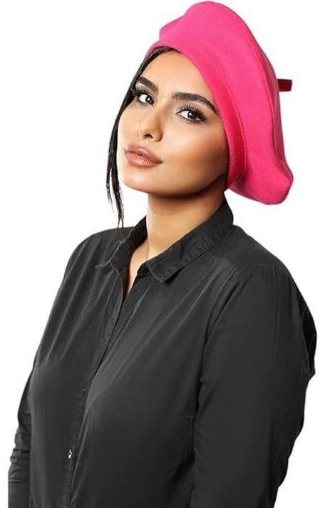 Women Wool Hat Solid Color Warm Wool French Art Cap Hat Women Cap, Fuchsia