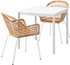 MELLTORP / NILSOVE Table and 2 chairs - white rattan/white 75x75 cm