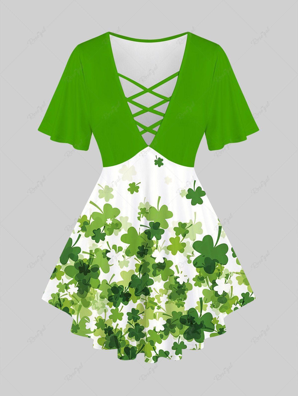 Plus Size Saint Patrick's Day Crisscross Strappy Printed T-shirt - 5x | Us 30-32