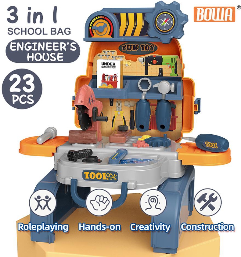 [3 IN 1] BOWA School Bag Engineer's House Construction Tools Workshop