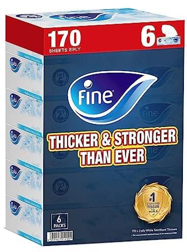 Fine® Facial Tissue 170 Sheets X 2 Ply, Bundle Of 5 + 1 Pack Free - Fine Classic Sterilized Tissues For Germ Protection.