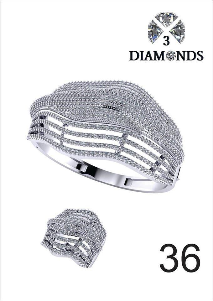 3Diamonds طقم اسورة فاخرة مطلية بالبلاتينيوم مع خاتم رائع للنساء