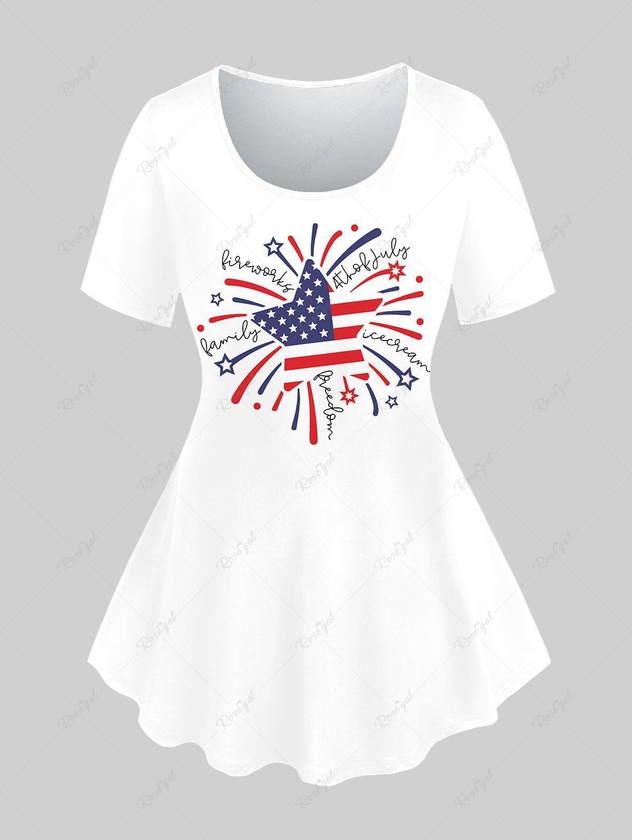 Plus Size Patriotic American Flag And Letter Print Short Sleeve T-Shirt - 3x | Us 22-24