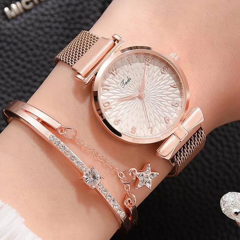 Women Bracelet Quartz Watches For Women Magnetic Watch Ladies Sports Dress Pink Dial Wrist Watch Clock