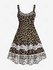 Plus Size Floral Lace Trim Leopard Print Backless A Line Tank Dress - 6x