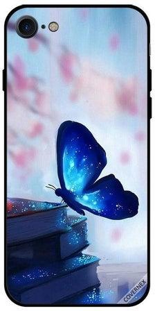 Protective Case Cover For Apple iPhone SE (2020) Dark Blue Butterfly On Books